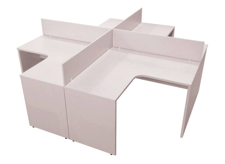 mesa em L tampo único mdp 25mm - pés painel 25mm cores argila, cinza cristal, bege ou preto - painéis divisórios opcionais